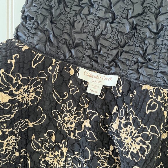 Coldwater Creek Jacket Womens Large Black Floral Reversible Collared Button Up - Picture 9 of 10